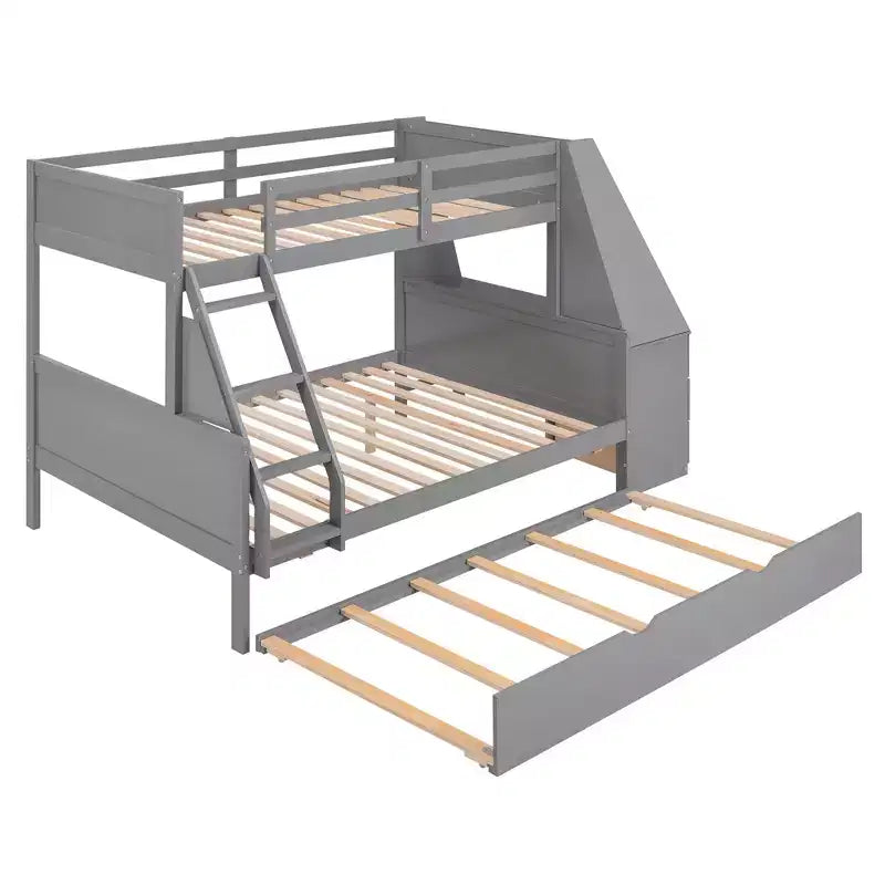 Lit superposé multifonctionnel Okak double/complet avec lit gigogne et 3 tiroirs, lit mezzanine avec bureau et étagère intégrés, en bois de pin pour enfants et adolescents, facile à assembler