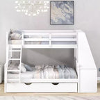 Lit superposé multifonctionnel Okak double/complet avec lit gigogne et 3 tiroirs, lit mezzanine avec bureau et étagère intégrés, en bois de pin pour enfants et adolescents, facile à assembler