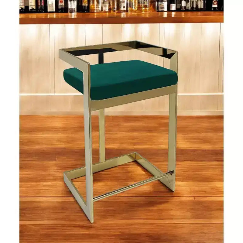 Chaise de bar sans dossier HomeRoots 26, velours vert et or et acier inoxydable, hauteur bar