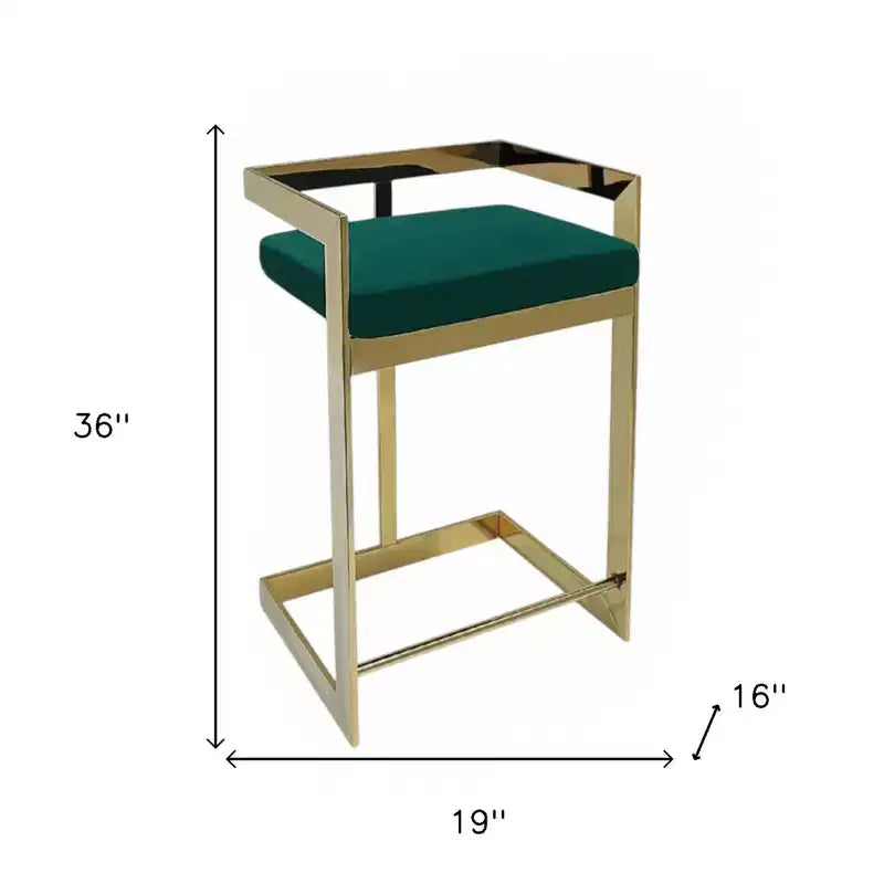 Chaise de bar sans dossier HomeRoots 26, velours vert et or et acier inoxydable, hauteur bar