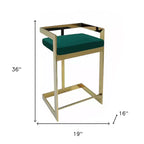 Chaise de bar sans dossier HomeRoots 26, velours vert et or et acier inoxydable, hauteur bar