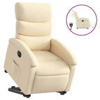 vidaXL Electric Recliner Chair Power Lift - Cream Fabric, Motorized Footrest & Backrest, Comfortable Padding, Home Theater Seating