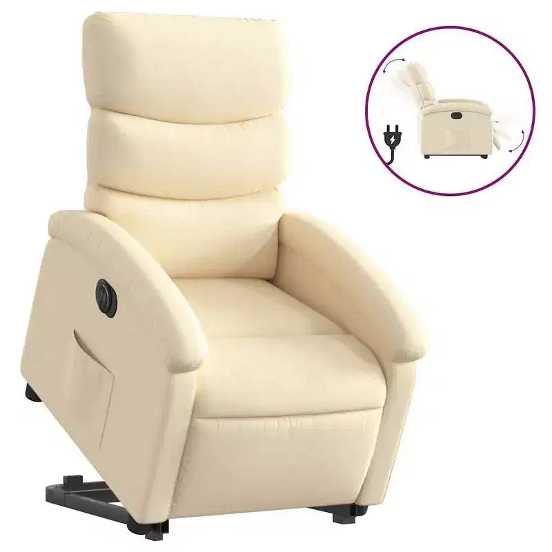 vidaXL Electric Recliner Chair Power Lift - Cream Fabric, Motorized Footrest & Backrest, Comfortable Padding, Home Theater Seating