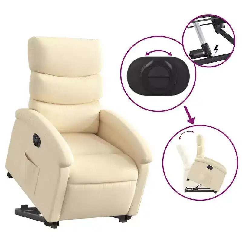 vidaXL Fauteuil inclinable électrique releveur - Tissu crème, repose-pieds et dossier motorisés, rembourrage confortable, siège de cinéma maison