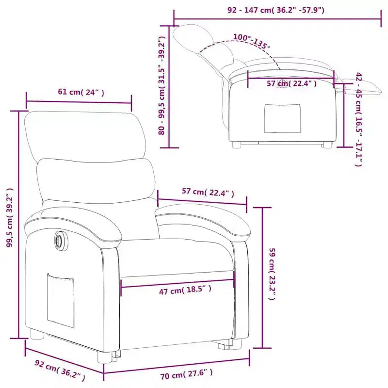 vidaXL Fauteuil inclinable électrique releveur - Tissu crème, repose-pieds et dossier motorisés, rembourrage confortable, siège de cinéma maison