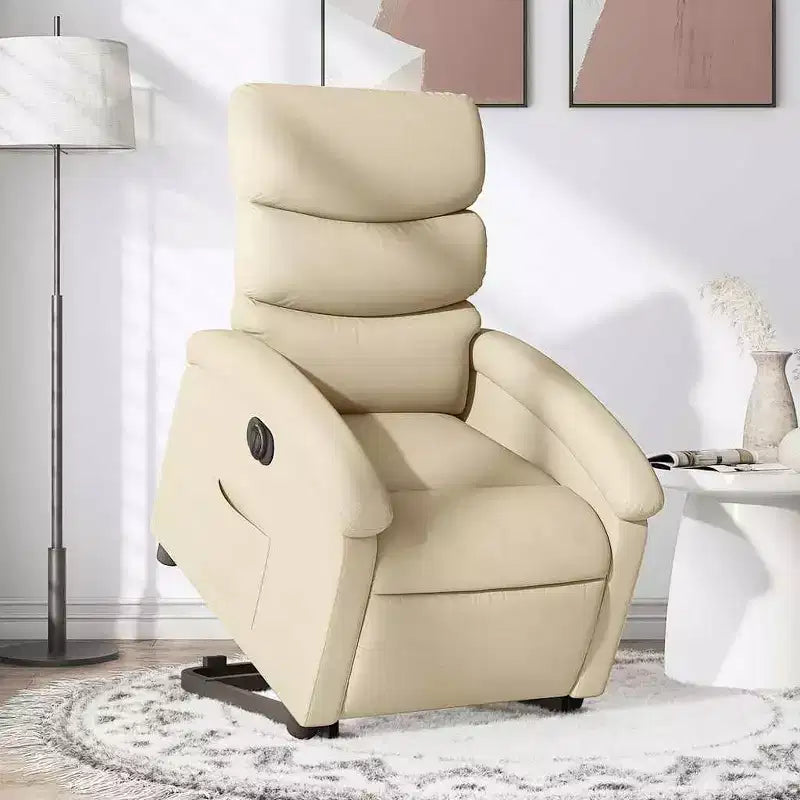 vidaXL Fauteuil inclinable électrique releveur - Tissu crème, repose-pieds et dossier motorisés, rembourrage confortable, siège de cinéma maison
