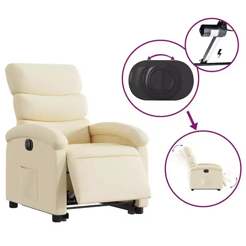 vidaXL Fauteuil inclinable électrique releveur - Tissu crème, repose-pieds et dossier motorisés, rembourrage confortable, siège de cinéma maison