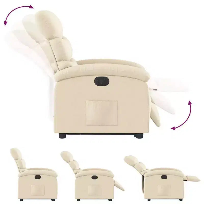 vidaXL Fauteuil inclinable électrique releveur - Tissu crème, repose-pieds et dossier motorisés, rembourrage confortable, siège de cinéma maison