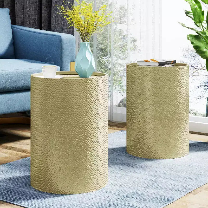 Okak Lot de 2 tables d'appoint, tables de bout modernes en métal pour l'intérieur et l'extérieur, tables basses décoratives pour le jardin, le salon, la cour, le balcon