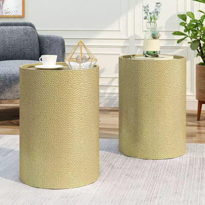 Okak Side Table Set of 2 Outdoor/Indoor, Modern Metal End Table CoffeeTable Decorative Garden Table for Living Room Yard Balcony