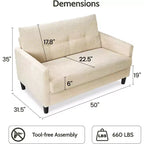 Canapé en velours côtelé Dyonery 50'', petit canapé confortable, salon, petit canapé avec coussins à ressorts profonds, cadre en bois massif, assemblage sans outils