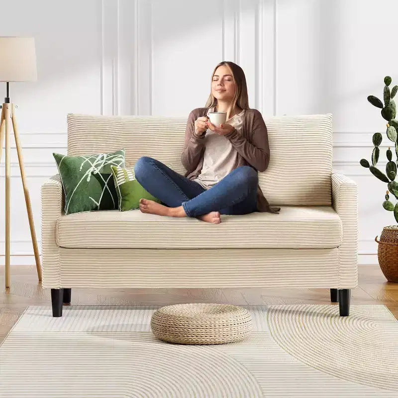 Dyonery 50'' corduroy sofa, comfortable small sofa, living room, small sofa with deep seat spring pads, solid wood frame, tool-free assembly