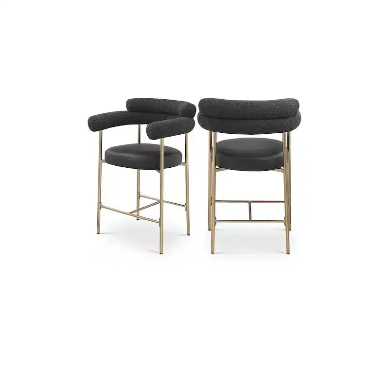 Meridian Furniture,Blake Black Boucle Fabric / Vegan Leather Counter Stool, Set of 2