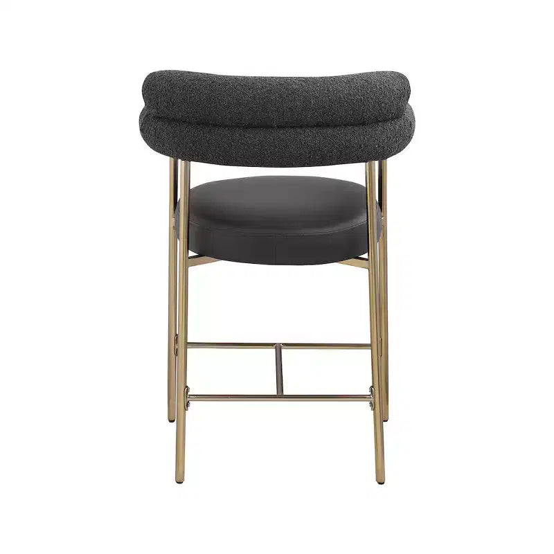 Meridian Furniture,Tabouret de comptoir Blake en tissu bouclette noir / similicuir, lot de 2