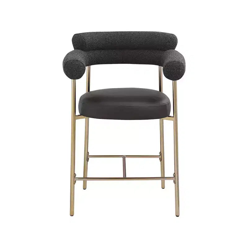 Meridian Furniture,Tabouret de comptoir Blake en tissu bouclette noir / similicuir, lot de 2