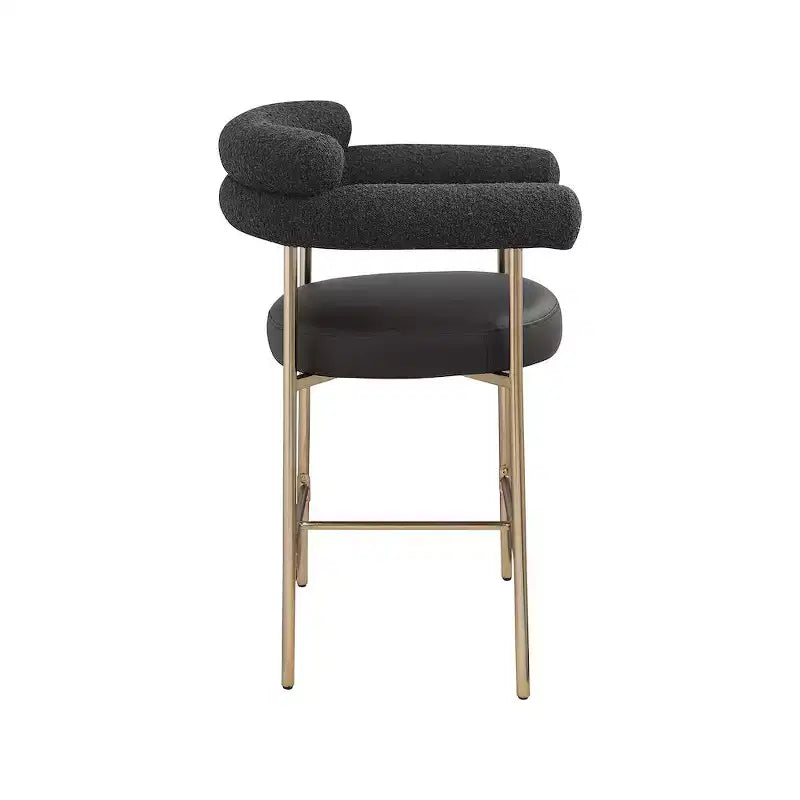 Meridian Furniture,Tabouret de comptoir Blake en tissu bouclette noir / similicuir, lot de 2