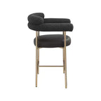 Meridian Furniture,Tabouret de comptoir Blake en tissu bouclette noir / similicuir, lot de 2