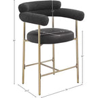 Meridian Furniture,Tabouret de comptoir Blake en tissu bouclette noir / similicuir, lot de 2