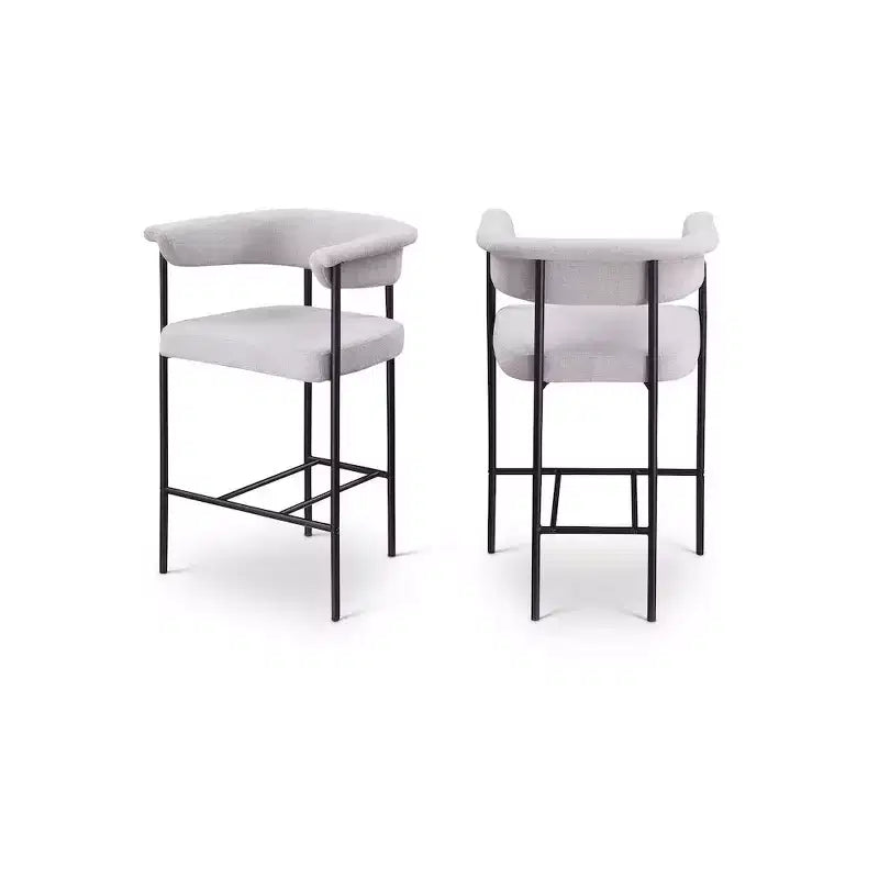 Meridian Furniture,Malin Grey Linen Textured Fabric Counter Stool, Set of 2
