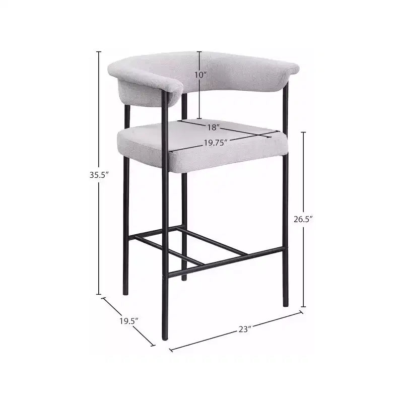 Meridian Furniture, Tabouret de comptoir en tissu texturé lin gris Malin, lot de 2