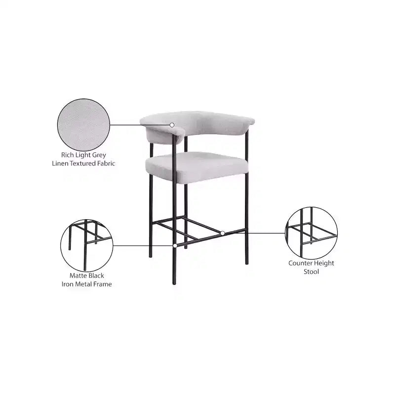 Meridian Furniture, Tabouret de comptoir en tissu texturé lin gris Malin, lot de 2