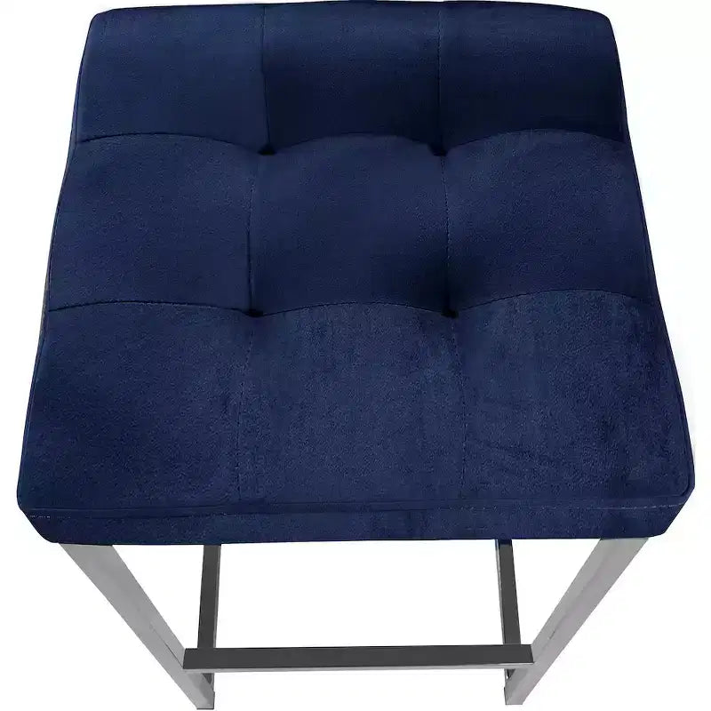 Meridian Furniture, Tabouret Nicola en Velours Bleu Marine, Lot de 2