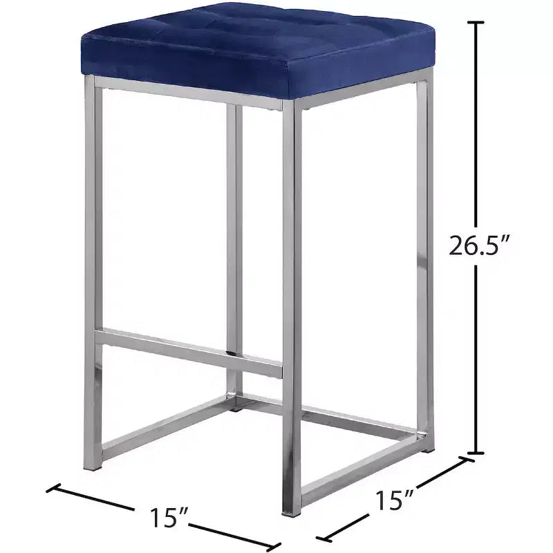 Meridian Furniture, Tabouret Nicola en Velours Bleu Marine, Lot de 2