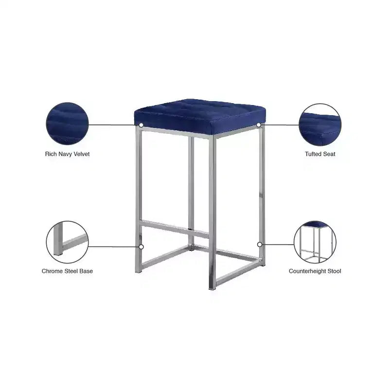 Meridian Furniture, Tabouret Nicola en Velours Bleu Marine, Lot de 2