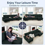 Canapé sectionnel en U Mjkone 110 avec deux méridiennes et accoudoirs convertibles en couchage, canapé 4 places en velours côtelé