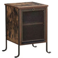 VECELO Nightstand with Pull-Out Tray and 2 Tier Storage Shelf, Steel Frame Side/End Table for Small Spaces, Brown