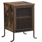 VECELO Nightstand with Pull-Out Tray and 2 Tier Storage Shelf, Steel Frame Side/End Table for Small Spaces, Brown