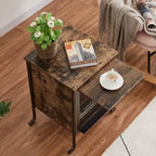 Table de chevet VECELO avec plateau coulissant et étagère de rangement à 2 niveaux, table d'appoint/bout de canapé à cadre en acier pour petits espaces, marron