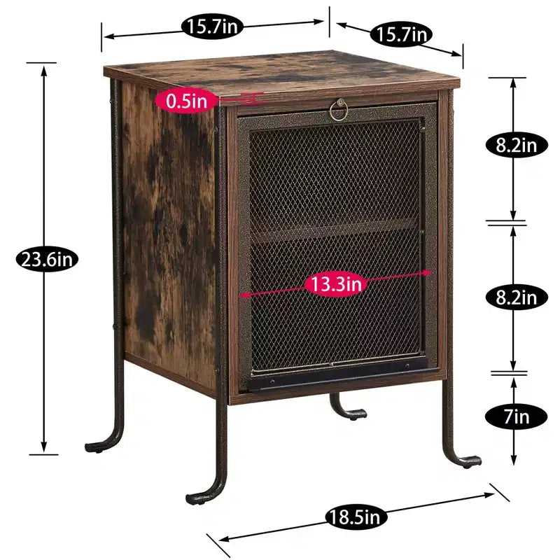 Table de chevet VECELO avec plateau coulissant et étagère de rangement à 2 niveaux, table d'appoint/bout de canapé à cadre en acier pour petits espaces, marron