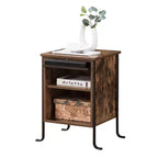 Table de chevet VECELO avec plateau coulissant et étagère de rangement à 2 niveaux, table d'appoint/bout de canapé à cadre en acier pour petits espaces, marron