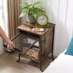 Table de chevet VECELO avec plateau coulissant et étagère de rangement à 2 niveaux, table d'appoint/bout de canapé à cadre en acier pour petits espaces, marron