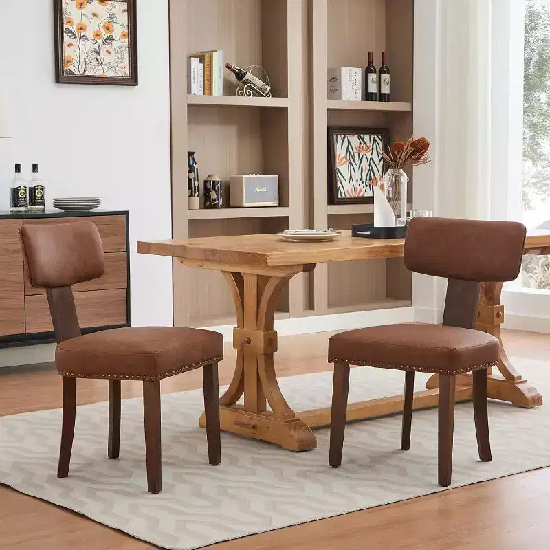Modern Leather Dining Chairs Set of 2,Hardwood Frame, 265LBS Capacity, Easy-Clean Upholstery,Ergonomic Curved Backrest for Kitchen Dining Room