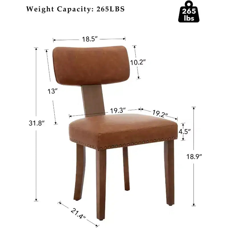 Lot de 2 chaises de salle à manger modernes en cuir, cadre en bois dur, capacité de 120 kg, revêtement facile à nettoyer, dossier incurvé ergonomique pour cuisine et salle à manger