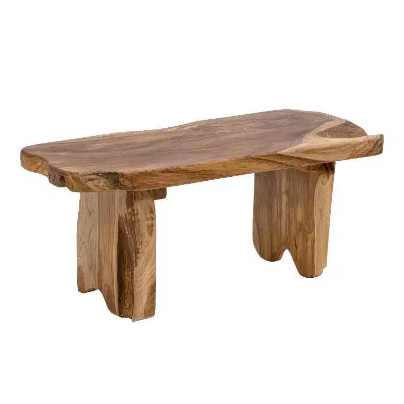 Banc d'entrée en bois de teck massif Live Edge noir/naturel, 1 place