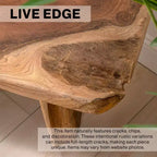Banc d'entrée en bois de teck massif Live Edge noir/naturel, 1 place
