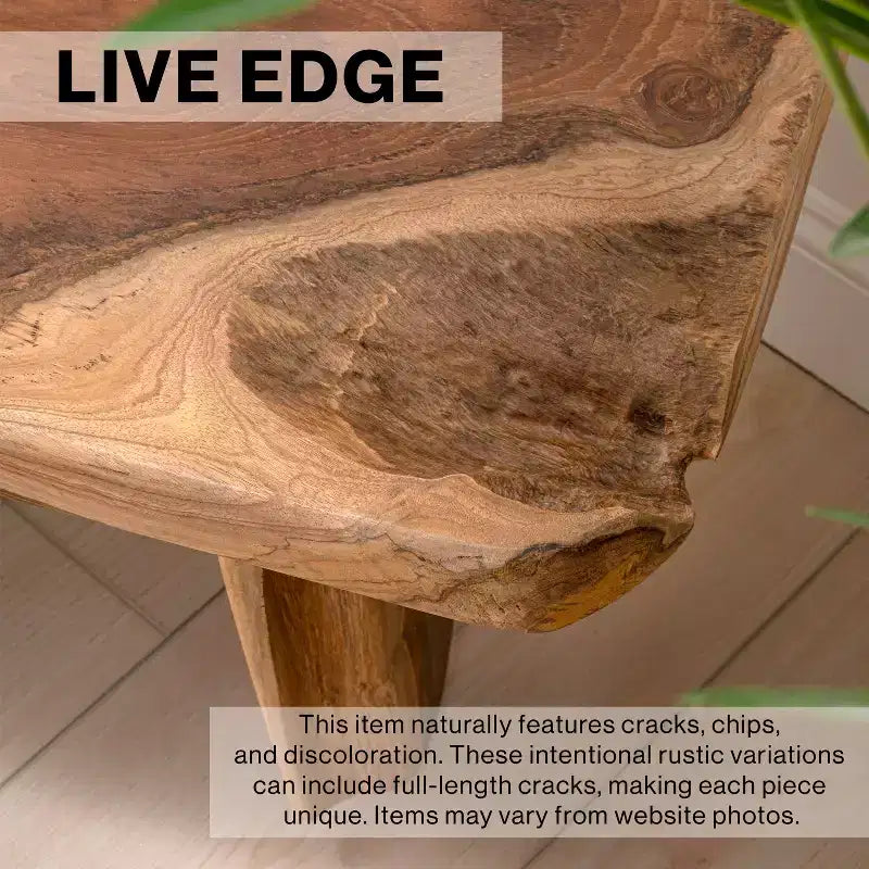 Banc d'entrée en bois de teck massif Live Edge noir/naturel, 1 place