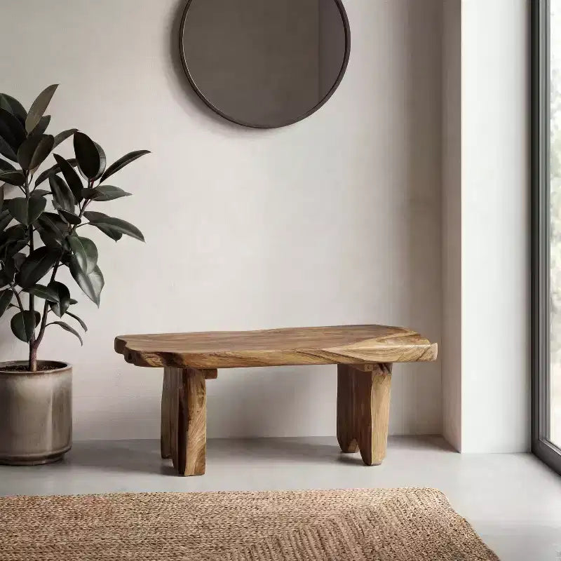Banc d'entrée en bois de teck massif Live Edge noir/naturel, 1 place