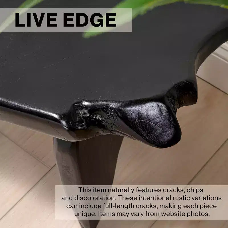 Banc d'entrée en bois de teck massif Live Edge noir/naturel, 1 place