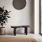 Banc d'entrée en bois de teck massif Live Edge noir/naturel, 1 place