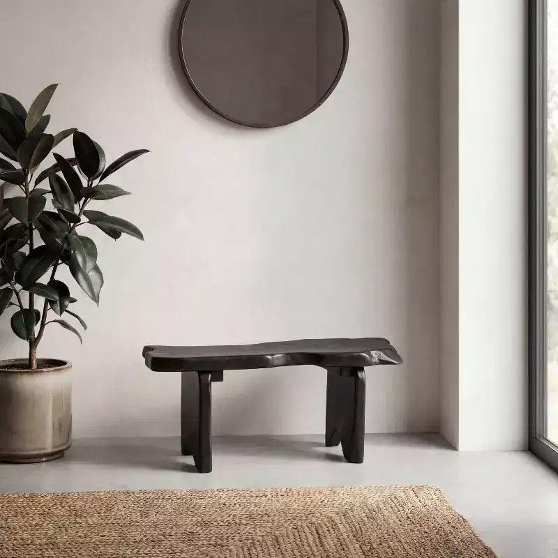 Banc d'entrée en bois de teck massif Live Edge noir/naturel, 1 place