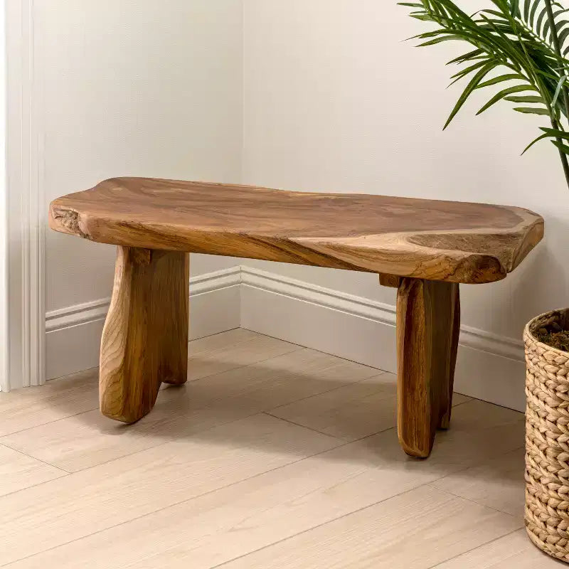 Banc d'entrée en bois de teck massif Live Edge noir/naturel, 1 place