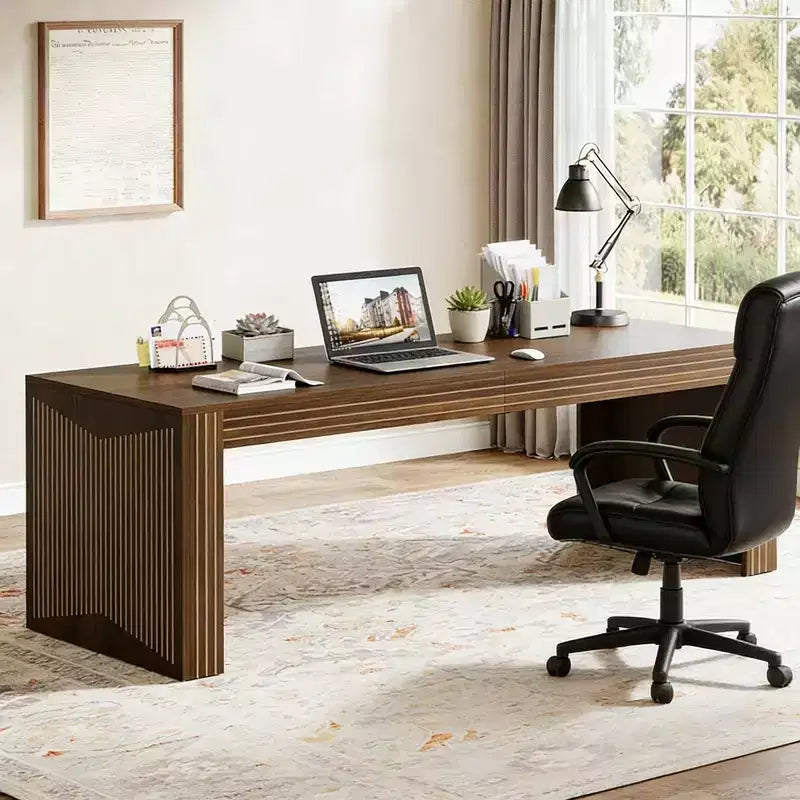 Bureau en bois rustique marron pour 2 personnes, 199,9 cm