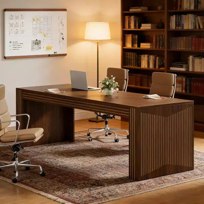 Bureau en bois rustique marron pour 2 personnes, 199,9 cm