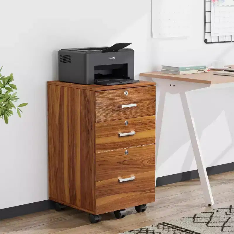 Meuble de classement roulant Gray Oak à 3 tiroirs avec serrure, utilisateur unique
