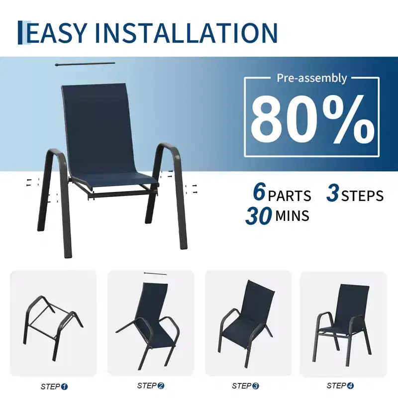 Chaise de jardin empilable noire avec accoudoirs – Lot de 4 ou 6