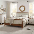 Queen/King Size Platform Bed Frame with Upholstered Headboard & Sturdy Solid Poplar Frame, Beige & Walnut - ModernLuxe